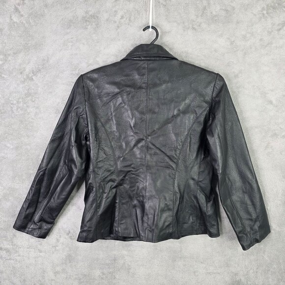 Womens Worthington Black Leather Jacket Full Zip Front & Tailored Fit Size M - Picture 4 of 6